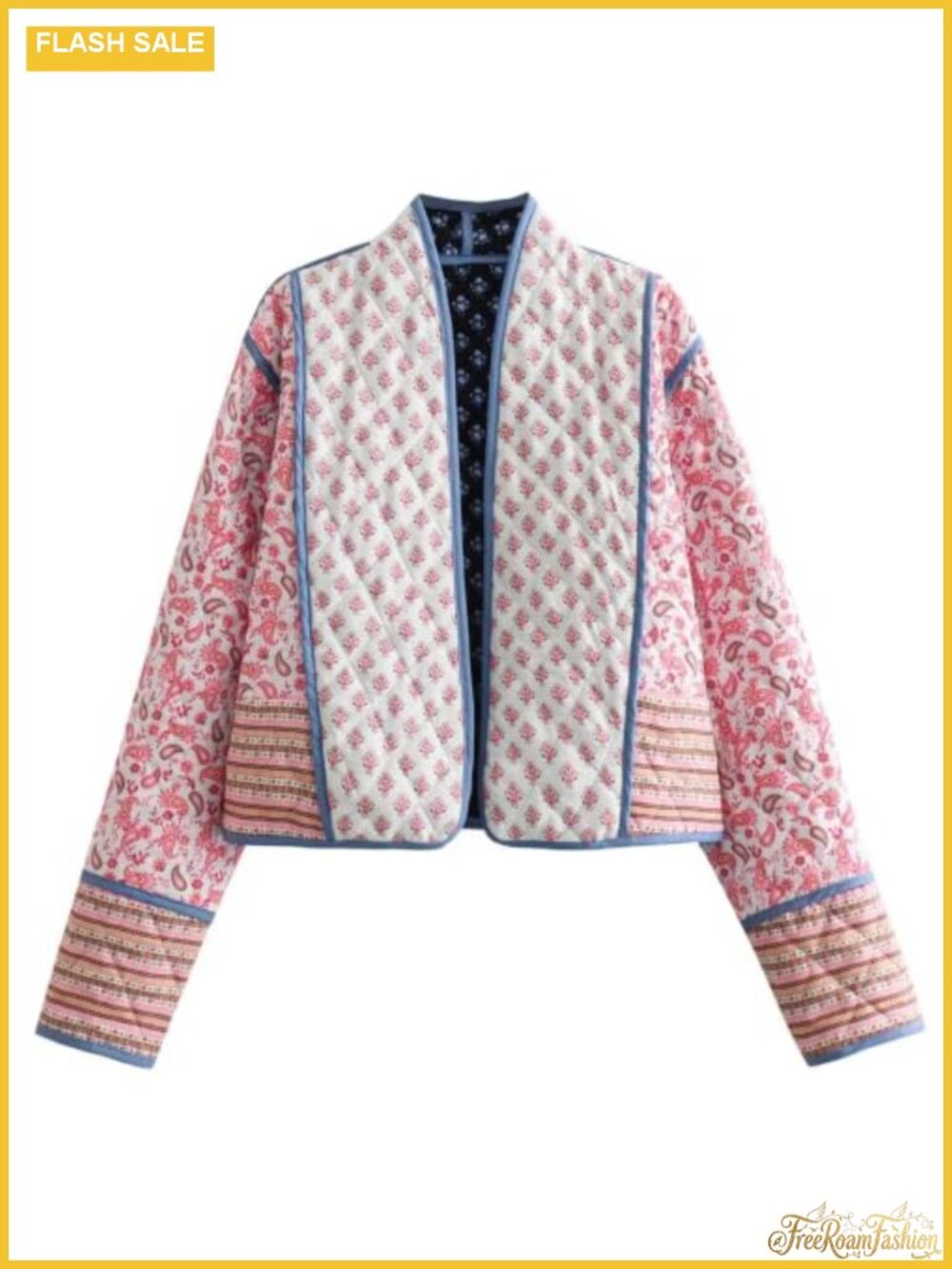 Reversible Floral Quilted Crop Puffer Jacket Batwing Sleeve